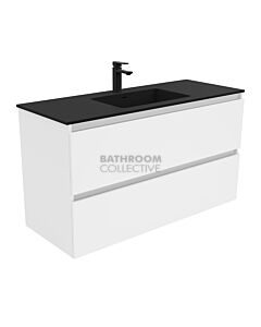 Fienza - Montana Black Wall Hung Quest All Drawer Vanity, Solid Surface Top, White Gloss 1200mm 1 Tap Hole