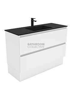 Fienza - Montana Black Freestanding Quest All Drawer Vanity, Solid Surface Top, White Gloss 1200mm 1 Tap Hole