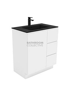 Fienza - Montana Black Freestanding Vanity Right Drawers, Solid Surface Top, White Gloss Fingerpull 750mm 1 Tap Hole