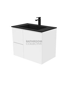 Fienza - Montana Black Wall Hung Vanity Left Drawers, Solid Surface Top, White Gloss Fingerpull 750mm 1 Tap Hole