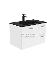 Fienza - Montana Black Wall Hung Vanity Right Drawers, Solid Surface Top, White Gloss 750mm 1 Tap Hole