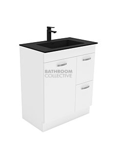 Fienza - Montana Black Freestanding Vanity Right Drawers, Solid Surface Top, White Gloss 750mm 1 Tap Hole