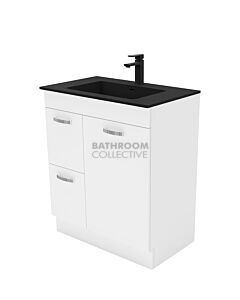 Fienza - Montana Black Freestanding Vanity Left Drawers, Solid Surface Top, White Gloss 750mm 1 Tap Hole