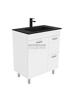 Fienza - Montana Black On Legs Vanity Right Drawers, Solid Surface Top, White Gloss 750mm 1 Tap Hole