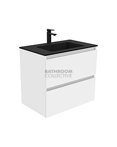 Fienza - Montana Black Wall Hung Quest All Drawer Vanity, Solid Surface Top, White Gloss 750mm 1 Tap Hole
