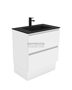 Fienza - Montana Black Freestanding Quest All Drawer Vanity, Solid Surface Top, White Gloss 750mm 1 Tap Hole
