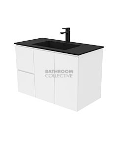 Fienza - Montana Black Wall Hung Vanity Left Drawers, Solid Surface Top, White Gloss Fingerpull 900mm 1 Tap Hole