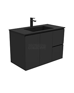 Fienza - Montana Black Wall Hung Vanity Right Drawers, Solid Surface Top, Black Gloss Fingerpull 900mm 1 Tap Hole