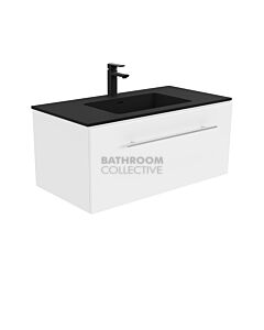 Fienza - Montana Black Wall Hung Vanity Manu Drawer, Solid Surface Top, White Gloss 900mm 1 Tap Hole
