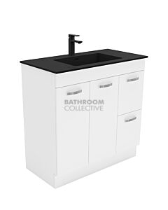 Fienza - Montana Black Freestanding Vanity Right Drawers, Solid Surface Top, White Gloss 900mm 1 Tap Hole