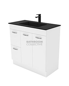 Fienza - Montana Black Freestanding Vanity Left Drawers, Solid Surface Top, White Gloss 900mm 1 Tap Hole