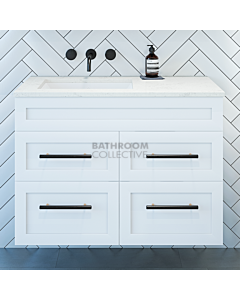 Rifco - Newport Wall Hung Vanity 900mm Caesarstone Top with Under Mount Basin, Shaker Drawers