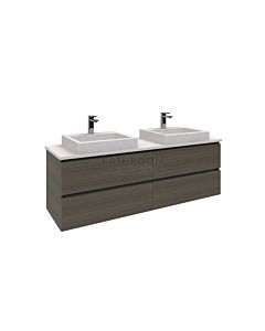 Rifco - Platinum Double Drawer Wall Hung Vanity 1500mm Ceasarstone Top with Double Bowl Above Counter Ceramic Basin