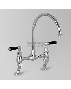Astra Walker - Olde English Exposed Kitchen Sink Tap, 200mm Swivel Spout Lever Handle CHROME/BLACK HANDLE A51.32.BL
