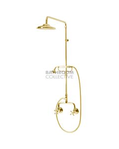 Bastow Tapware - Federation Exposed Shower Set Cross Handle with Handshower & 200mm Rose BRASS GOLD