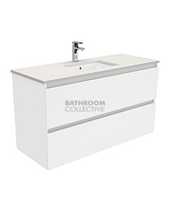 Fienza - Sarah Roman Sand Wall Hung All Drawer Quest Vanity, Stone Top, White Gloss 1200mm 1 Tap Hole