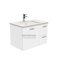 Fienza - Sarah Roman Sand Wall Hung Vanity Right Drawers, Stone Top, White Gloss 750mm 1 Tap Hole
