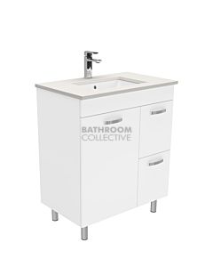 Fienza - Sarah Roman Sand On Legs Vanity Right Drawers, Stone Top, White Gloss 750mm 1 Tap Hole