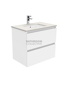 Fienza - Sarah Roman Sand Wall Hung All Drawer Quest Vanity, Stone Top, White Gloss 750mm 1 Tap Hole