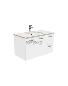 Fienza - Sarah Roman Sand Wall Hung Vanity Right Drawers, Stone Top, White Gloss 900mm 1 Tap Hole