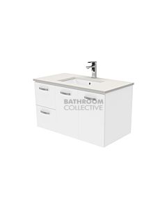 Fienza - Sarah Roman Sand Wall Hung Vanity Left Drawers, Stone Top, White Gloss 900mm 1 Tap Hole