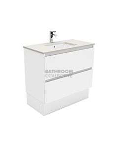 Fienza - Sarah Roman Sand Freestanding All Drawer Quest Vanity, Stone Top, White Gloss 900mm 1 Tap Hole