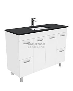 Fienza - Sarah Black Sparkle On Legs Vanity Right Drawers, Stone Top, White Gloss 1200mm 1 Tap Hole