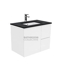 Fienza - Sarah Black Sparkle Wall Hung Vanity Right Drawers, Stone Top, White Gloss Fingerpull 750mm 1 Tap Hole