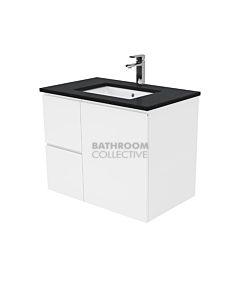 Fienza - Sarah Black Sparkle Wall Hung Vanity Left Drawers, Stone Top, White Gloss Fingerpull 750mm 1 Tap Hole