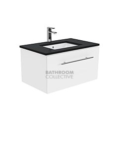 Fienza - Sarah Black Sparkle Wall Hung Manu Drawer Vanity, Stone Top, White Gloss 750mm 1 Tap Hole