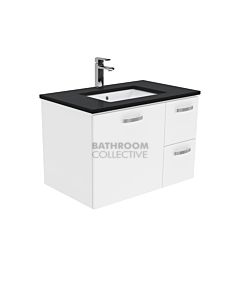 Fienza - Sarah Black Sparkle Wall Hung Vanity Right Drawers, Stone Top, White Gloss 750mm 1 Tap Hole