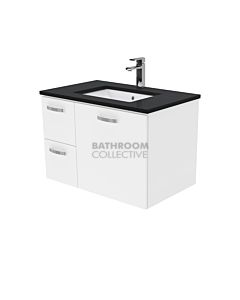 Fienza - Sarah Black Sparkle Wall Hung Vanity Left Drawers, Stone Top, White Gloss 750mm 1 Tap Hole