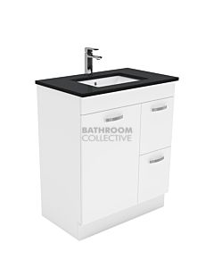 Fienza - Sarah Black Sparkle Freestanding Vanity Right Drawers, Stone Top, White Gloss 750mm 1 Tap Hole