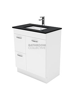 Fienza - Sarah Black Sparkle Freestanding Vanity Left Drawers, Stone Top, White Gloss 750mm 1 Tap Hole