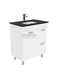 Fienza - Sarah Black Sparkle On Legs Vanity Right Drawers, Stone Top, White Gloss 750mm 1 Tap Hole