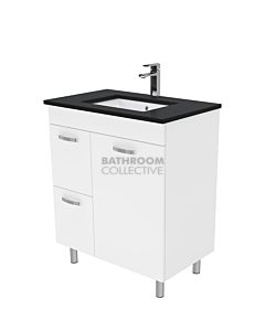 Fienza - Sarah Black Sparkle On Legs Vanity Left Drawers, Stone Top, White Gloss 750mm 1 Tap Hole