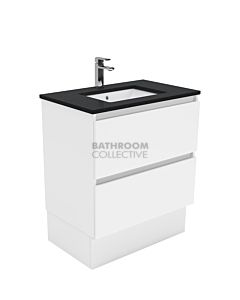 Fienza - Sarah Black Sparkle Freestanding Quest All Drawer Vanity, Stone Top, White Gloss 750mm 1 Tap Hole