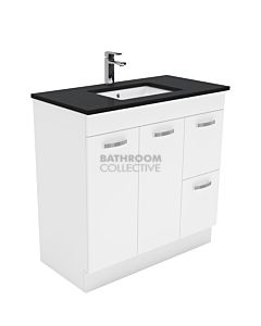 Fienza - Sarah Black Sparkle Freestanding Vanity Right Drawers, Stone Top, White Gloss 900mm 1 Tap Hole