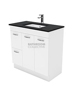 Fienza - Sarah Black Sparkle Freestanding Vanity Left Drawers, Stone Top, White Gloss 900mm 1 Tap Hole
