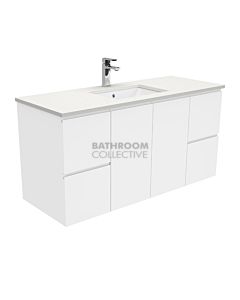 Fienza - Sarah Crystal Pure Wall Hung Vanity, Stone Top, White Gloss Fingerpull 1200mm 1 Tap Hole