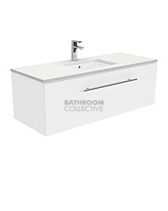 Fienza - Sarah Crystal Pure Wall Hung Manu Drawer Vanity, Stone Top, White Gloss 1200mm 1 Tap Hole