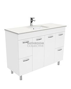 Fienza - Sarah Crystal Pure On Legs Vanity Right Drawers, Stone Top, White Gloss 1200mm 1 Tap Hole