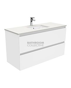 Fienza - Sarah Crystal Pure Wall Hung Quest All Drawer Vanity, Stone Top, White Gloss Fingerpull 1200mm 1 Tap Hole