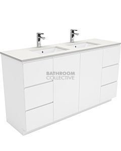 Fienza - Sarah Crystal Pure Freestanding Vanity Double Bowl, Stone Top, White Gloss Fingerpull 1500mm 1 Tap Hole