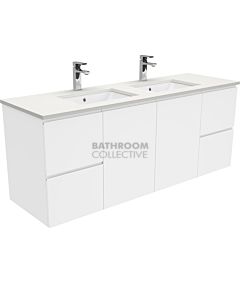 Fienza - Sarah Crystal Pure Wall Hung Vanity Double Bowl, Stone Top, White Gloss Fingerpull 1500mm 1 Tap Hole