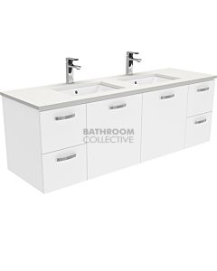 Fienza - Sarah Crystal Pure Wall Hung Vanity Double Bowl, Stone Top, White Gloss 1500mm 1 Tap Hole