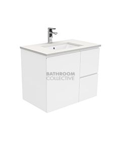 Fienza - Sarah Crystal Pure Wall Hung Vanity Right Drawers, Stone Top, White Gloss Fingerpull 750mm 1 Tap Hole