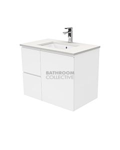 Fienza - Sarah Crystal Pure Wall Hung Vanity Left Drawers, Stone Top, White Gloss Fingerpull 750mm 1 Tap Hole