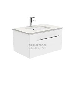 Fienza - Sarah Crystal Pure Wall Hung Manu Drawer Vanity, Stone Top, White Gloss 750mm 1 Tap Hole