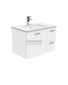 Fienza - Sarah Crystal Pure Wall Hung Vanity Right Drawers, Stone Top, White Gloss 750mm 1 Tap Hole